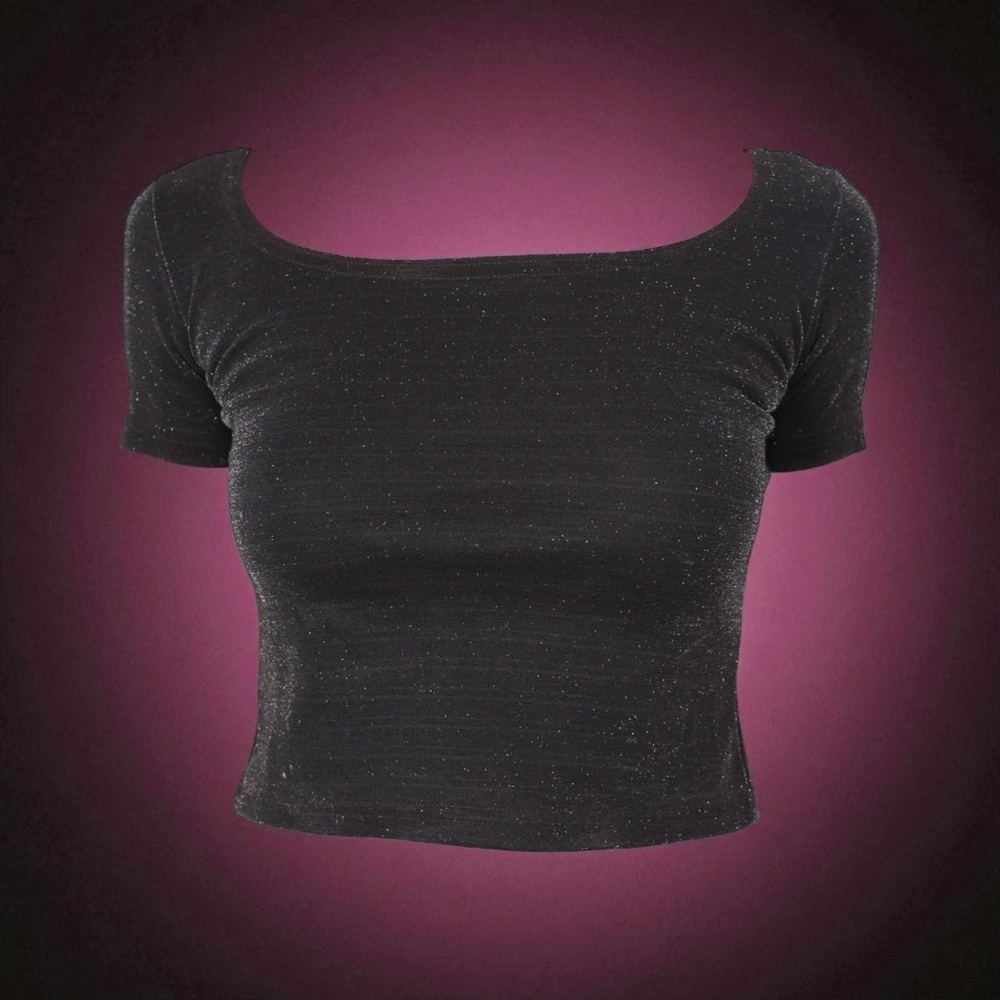 Vintage baby tee — Chocolate brown sparkly scoop neck stretchy top